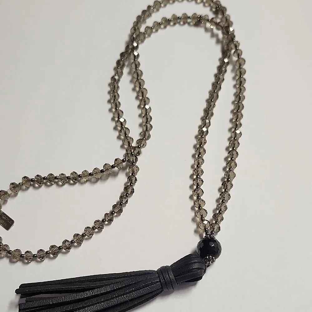 Nicole Leigh Smoky Bead Tassel Necklace - Black Accent